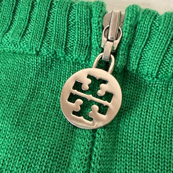 Tory Burch Wool Logo Pullover Sweater - Kelly Green with Silver Metallic Logo - Picture 8 of 15